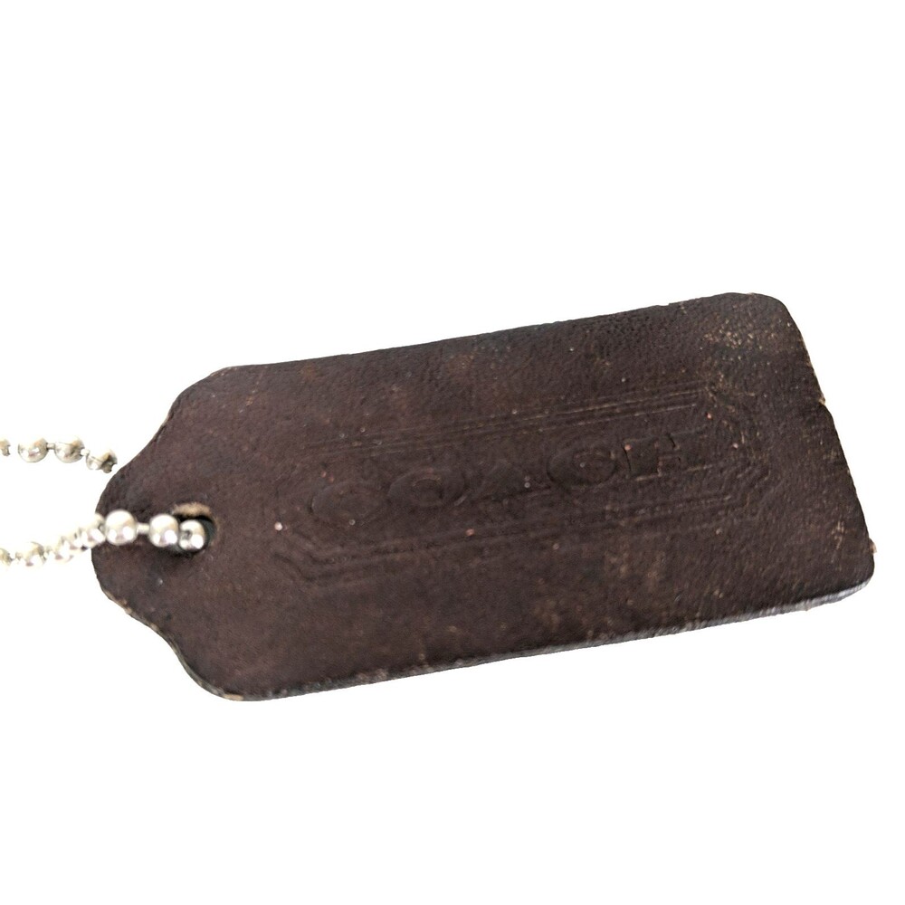 Coach Vintage Dark Brown Hang Tag Fob Charm Hangtag 80s 90s Silver Chain